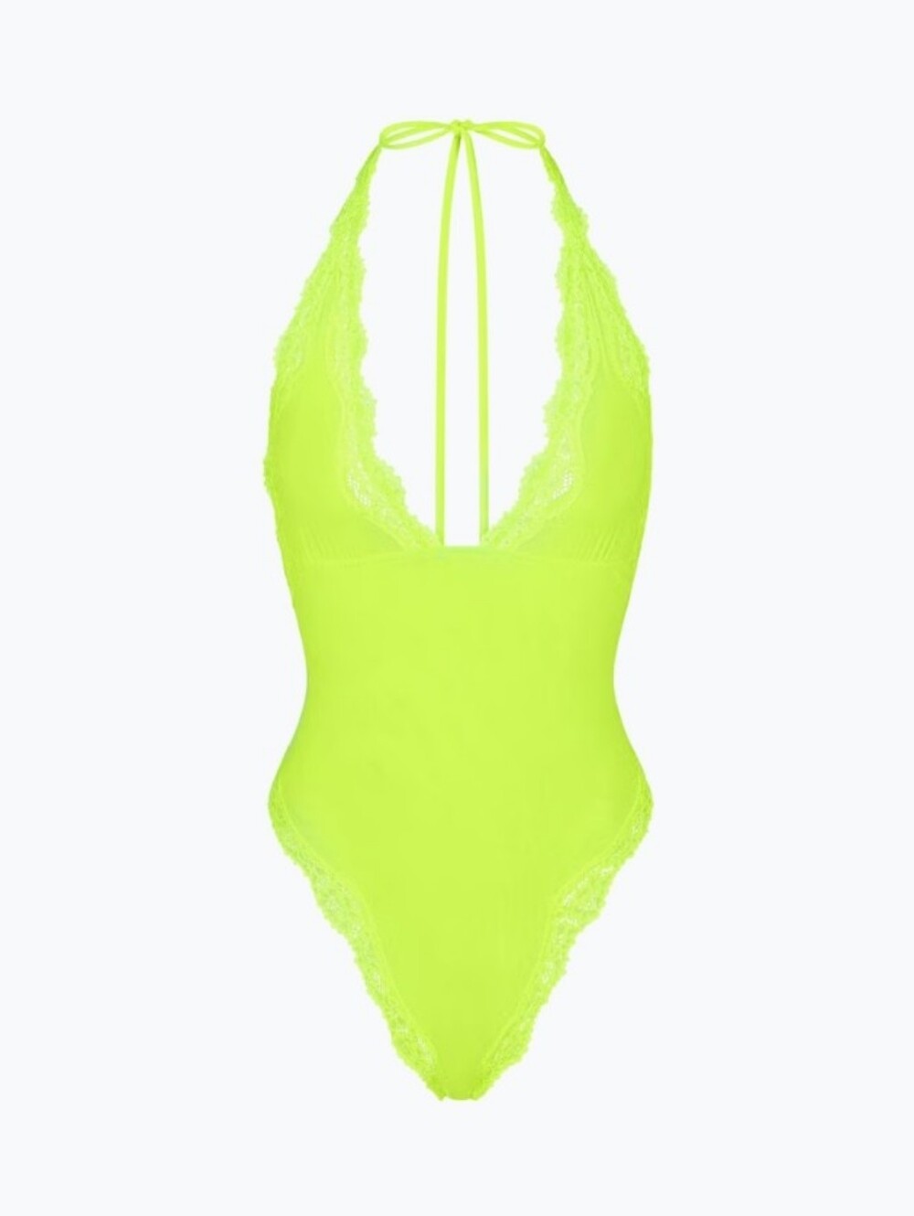 SKIMS Summer Mesh Lace Plunge Bodysuit Highlighter Green XXS NWT
